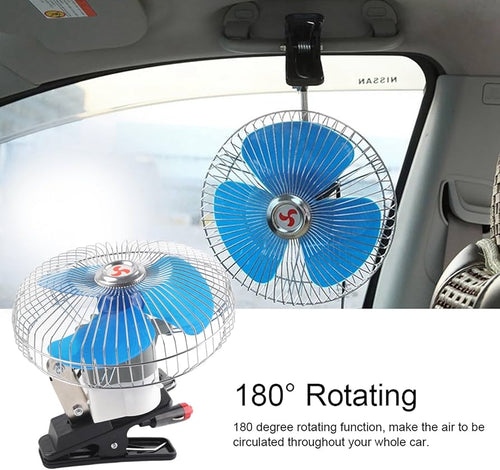 8” Oscillating Car Fan – 12V Clip-On Cooling Fan