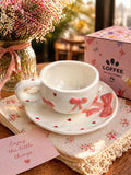 Cute Bow Ceramic Cup & Saucer Set – Pink Ribbon Coffee Mug