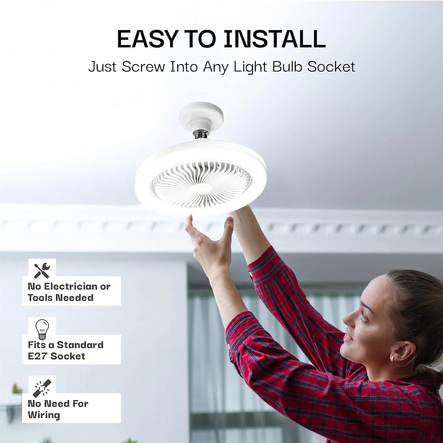 2-in-1 LED Ceiling Fan Light – E27 Socket