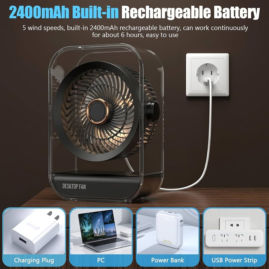 Portable Rechargeable Desktop Fan – USB-C Charging