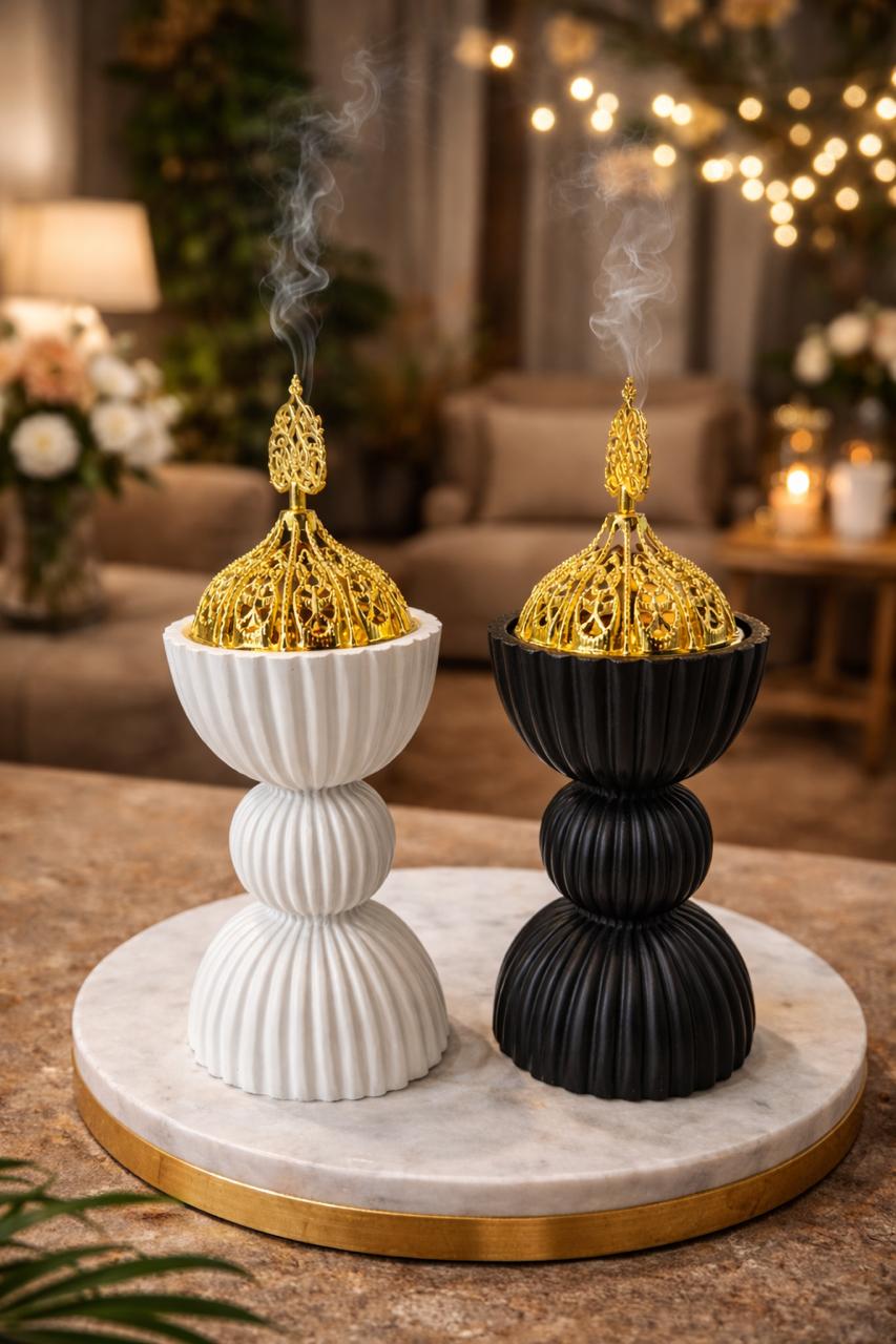 Luxury Bakhoor Incense Burner – Modern Decorative Mabkhara (White / Black)