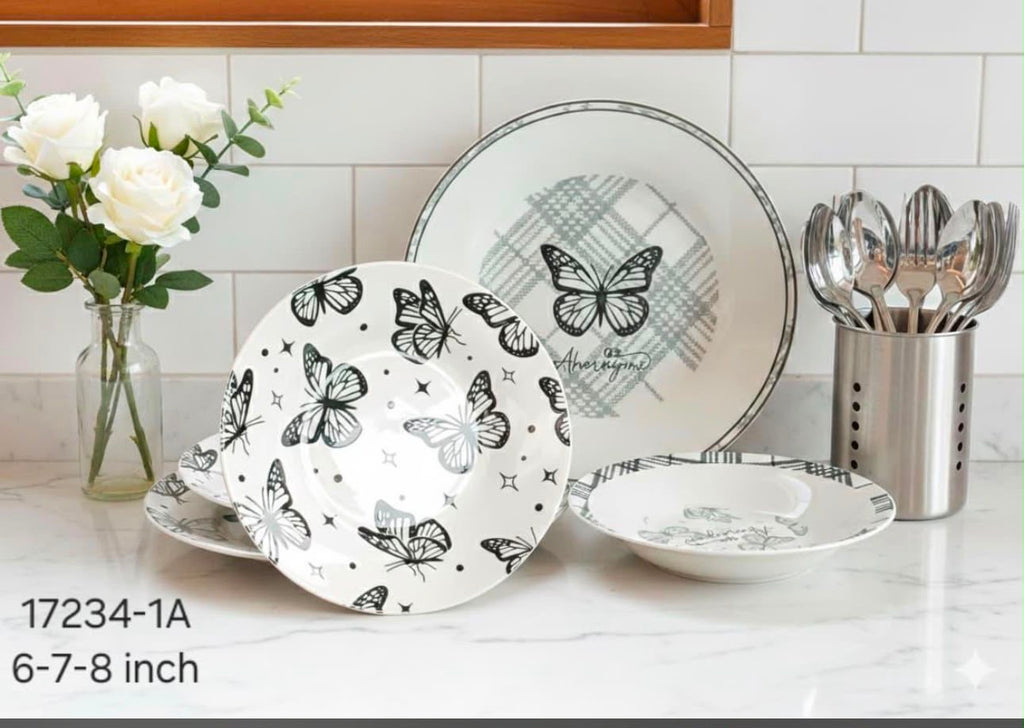 36 PCS Ceramic Dinner Set – Black & White Design