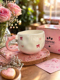 Cute Bow Ceramic Coffee Mug – Pink Handle