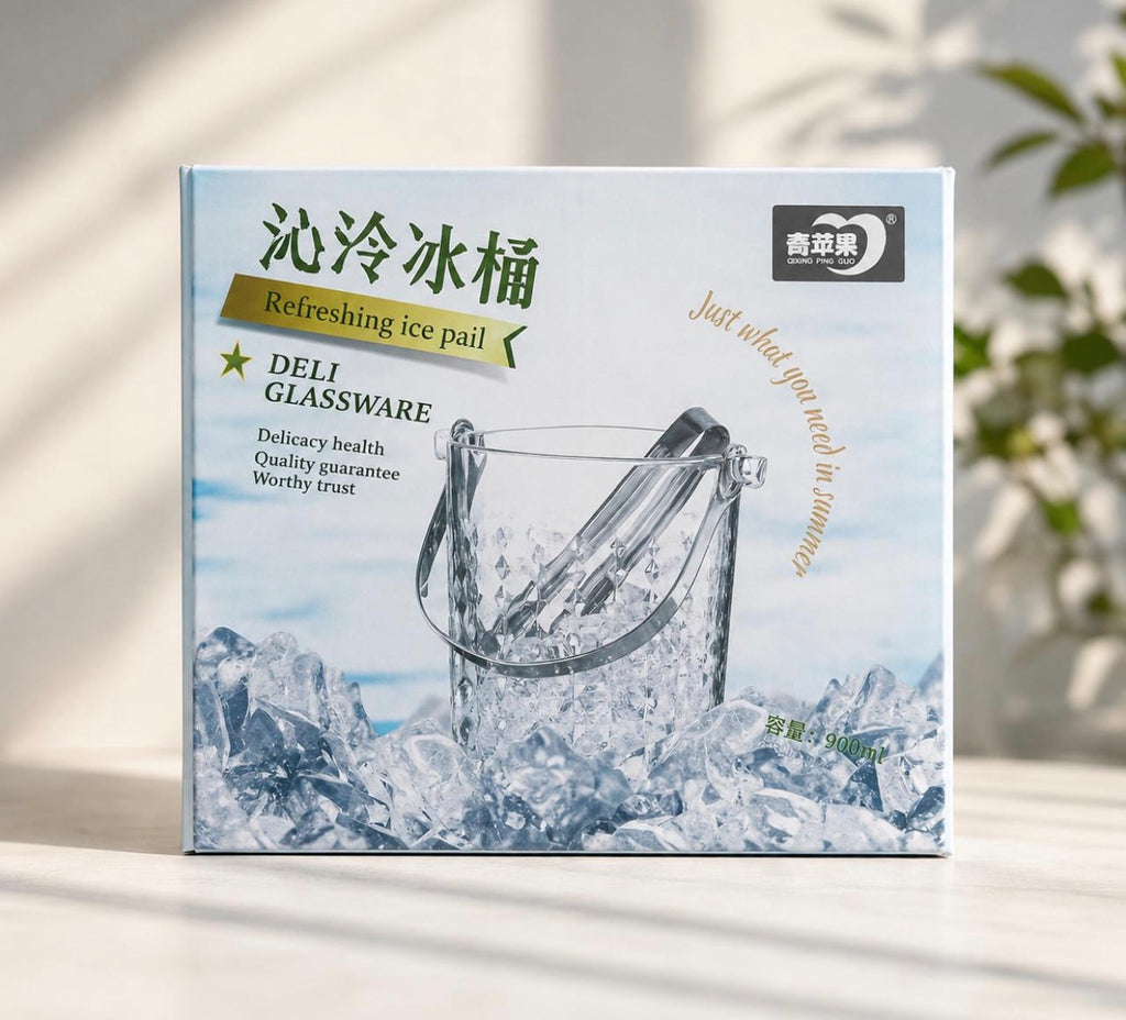 Crystal Glass Ice Bucket with Ice Tong – 900ml