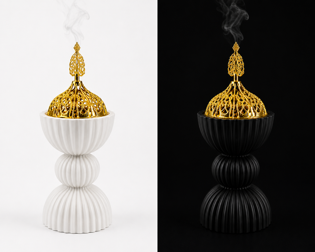 Luxury Bakhoor Incense Burner – Modern Decorative Mabkhara (White / Black)